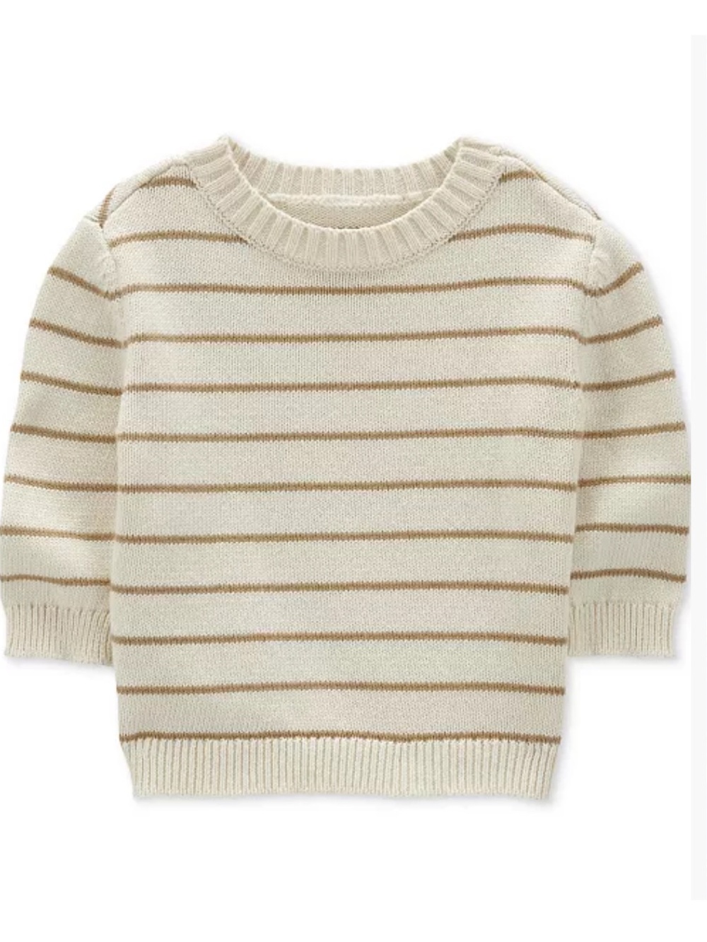 Carter's Cream Sweater with Tan Stripes - Cozy Knit Crewneck - New - 3M